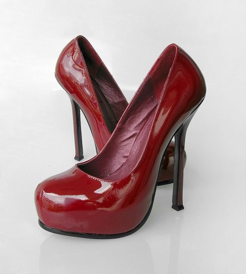 Sexy ladies' maroon high-heel platform pump shoes