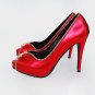 Sexy hot women red peeptoe zip model pump shoes