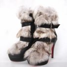 Christin Loubout new style boots with black sheep leather&fox fur