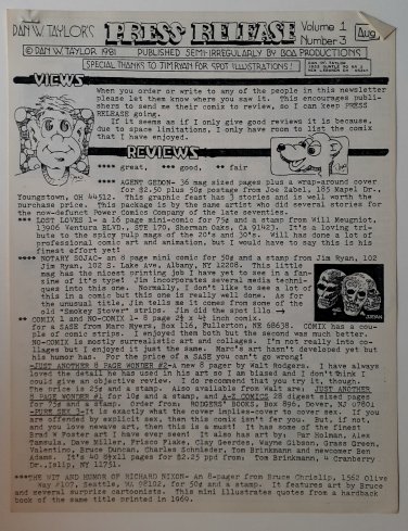 PRESS RELEASE vol 1 no 3 BOA Productions Newave 1981