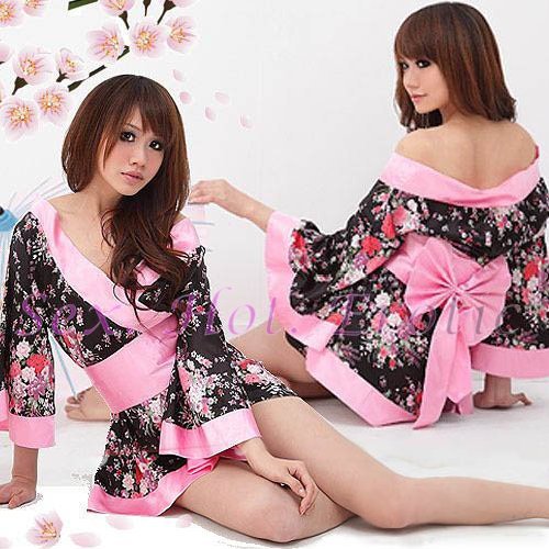 Hot & Sexy Lace Japanese Kimono Lingerie Costume Sleep Dress KM#11