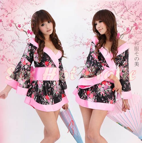 Hot & Sexy Lace Japanese Kimono Lingerie Costume Sleep Dress KM#15