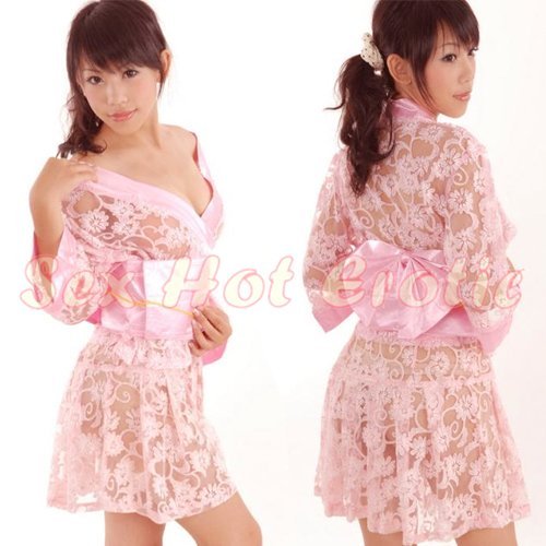 Hot & Sexy Lace Japanese Kimono Lingerie Costume Sleep Dress KM#17