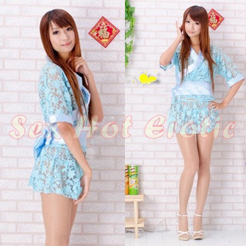 Hot & Sexy Lace Japanese Kimono Lingerie Costume Sleep Dress KM#18