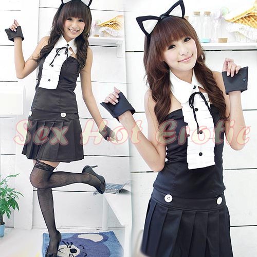 Sexy & Cute Costume Kitty Cat Lingerie Hot Puss Cat Cosplay Dress with Ears CC# 09