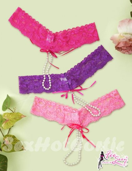 Fee Sexy High quality gauze lace see through Bloom Pearl 3 pieces g-sting Pink+ Purple+Peach FS130