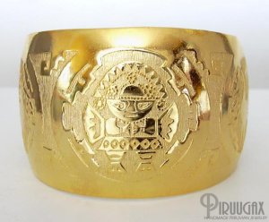 INCA SUN GOD Rich 18K Gold plated Embossed Bracelet Cuff