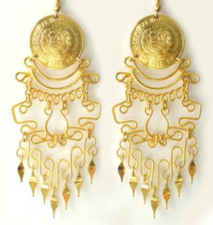 IMPERIAL BEAUTY ~ 24K Gold GP Coins Chandelier Earrings