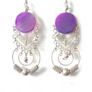 ANDEAN HOOPS ~ Purple Agate Silver Chandelier Earrings