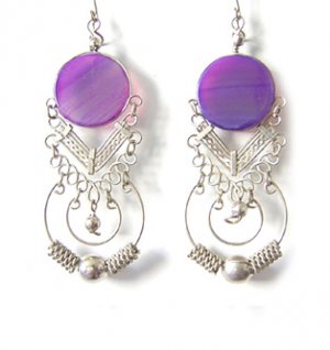ANDEAN HOOPS ~ Purple Agate Silver Chandelier Earrings