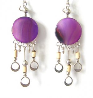 CAPRICE ~ Purple Agate Silver Bamboo Mini Chandelier Earrings
