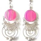 ANDEAN HOOPS ~ Fuchsia Agate Silver Chandelier Earrings