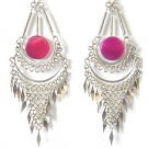 ANDEAN MERMAID ~ Long Fuchsia Agate Silver Mesh Chandelier Earrings