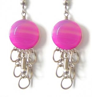 BALLERINA ~ Fuchsia Agate Silver Mini Chandelier Earrings