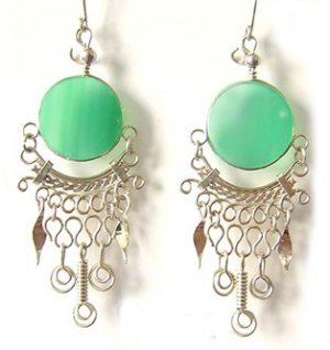 CELEBRATION ~ Green Agate Silver Chandelier Earrings