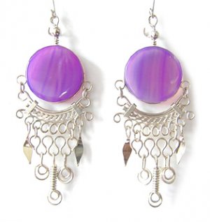 CELEBRATION ~ Purple Agate Silver Chandelier Earrings