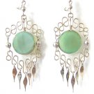 CRESCENT MOON ~ LG GREEN BRAZILIAN AGATE Gypsy Silver Chandelier Earrings