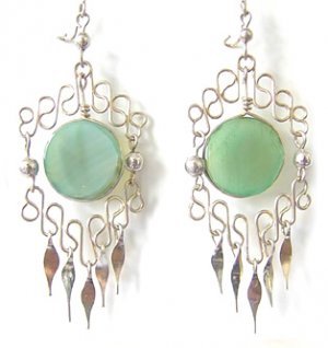 CRESCENT MOON ~ LG GREEN BRAZILIAN AGATE Gypsy Silver Chandelier Earrings