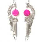 CRESCENT MOON ~ LG Fuchsia Agate Silver Chandelier Earrings