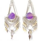 DANCE OF LIFE ~ Purple Agate Silver Bamboo Chandelier Earrings