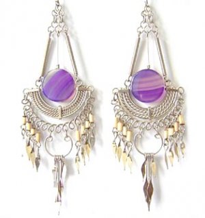 DANCE OF LIFE ~ Purple Agate Silver Bamboo Chandelier Earrings
