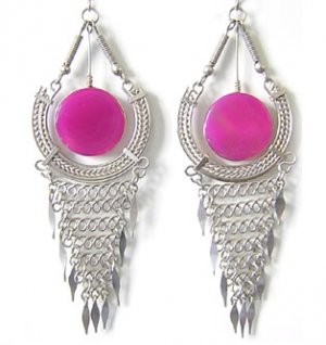 ENDLESS LOVE ~ LG Fuchsia Agate Silver Chandelier Earrings