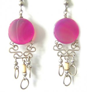 ENJOY LIFE ~ Fuchsia Agate Bamboo Mini Chandelier Earrings