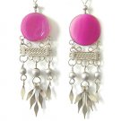 FESTIVITY ~ Fuchsia Agate Silver Chandelier Earrings