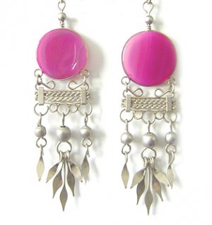 FESTIVITY ~ Fuchsia Agate Silver Chandelier Earrings