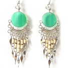 GREEN FOREST ~ Green Agate Silver Bamboo Chandelier Earrings