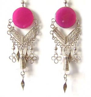 HARMONY ~ LG Fuchsia Agate Silver Chandelier Earrings