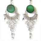 INDIAN LEGEND ~ Green Agate Silver Chandelier Earrings