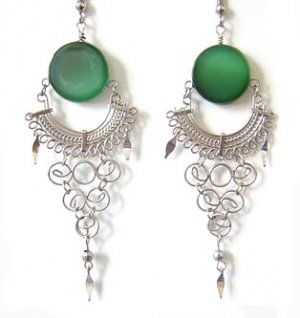 INDIAN LEGEND ~ Green Agate Silver Chandelier Earrings
