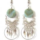 INDIAN PRINCESS ~ Green Agate Silver Chandelier Earrings