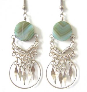 INDIAN PRINCESS ~ Green Agate Silver Chandelier Earrings