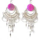 LATIN RHYTHM~ Fuchsia Agate & Rose Quartz Silver Chandelier Earrings