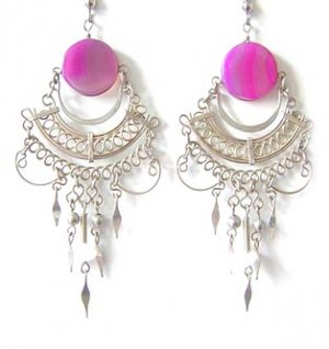 LATIN RHYTHM~ Fuchsia Agate & Rose Quartz Silver Chandelier Earrings