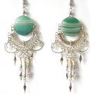 LATIN RHYTHM ~ Green Agate Silver Bamboo Chandelier Earrings