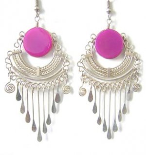 LOVE ALWAYS ~ Fuchsia Agate Silver Chandelier Earrings