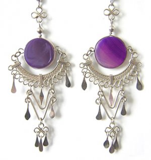 LUCKY DAY ~ Purple Agate Silver Clover Chandelier Earrings