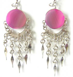 MESMERIZE ~ Fuchsia Agate Silver Chandelier Earrings