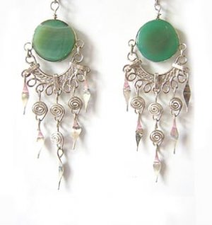 OASIS ~ Green Agate Silver Chandelier Earrings