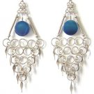 OCEAN WAVES ~ Long Blue Agate Silver Chandelier Earrings