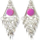 OCEAN WAVES ~ Long Fuchsia Agate Silver Chandelier Earrings