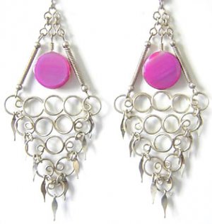 OCEAN WAVES ~ Long Fuchsia Agate Silver Chandelier Earrings