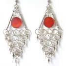 OCEAN WAVES ~ Long Orange Agate Silver Chandelier Earrings