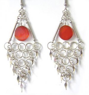 OCEAN WAVES ~ Long Orange Agate Silver Chandelier Earrings