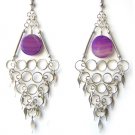 OCEAN WAVES ~ Long Purple Agate Silver Chandelier Earrings