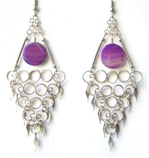 OCEAN WAVES ~ Long Purple Agate Silver Chandelier Earrings