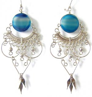RADIANT ~ BLUE AGATE Silver Chandelier Earrings